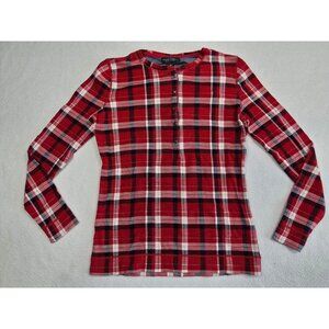 Lauren Ralph Lauren LRL Womens Y2K Red Plaid Long Sleeve Shirt XS 100% Cotton